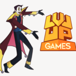 Edmund, a clown, presenting the gold and orange lvl up games logo