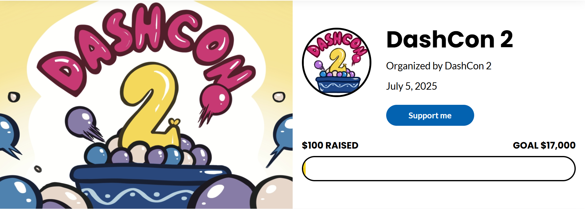 A screenshot of the fundraising page for the Canadian cancer society, featuring the DashCon 2 logo